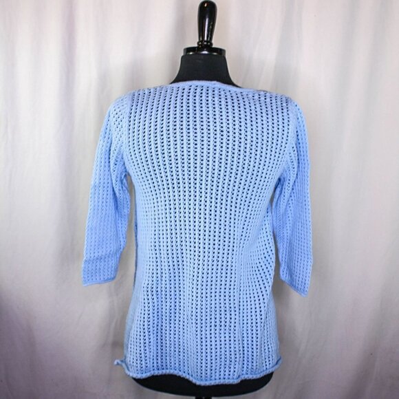 Jeanne Pierre Sweater Open Weave 100% Cotton Light Blue Size M - Picture 3 of 4